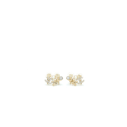 Chanel CC Logo Flower Ear Clip Crystal/Pearl Light Gold Tone