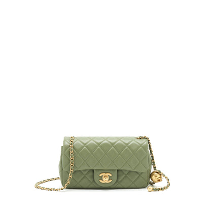 Chanel Pearl Crush Mini Rectangular Flap Bag 21B Lambskin Green