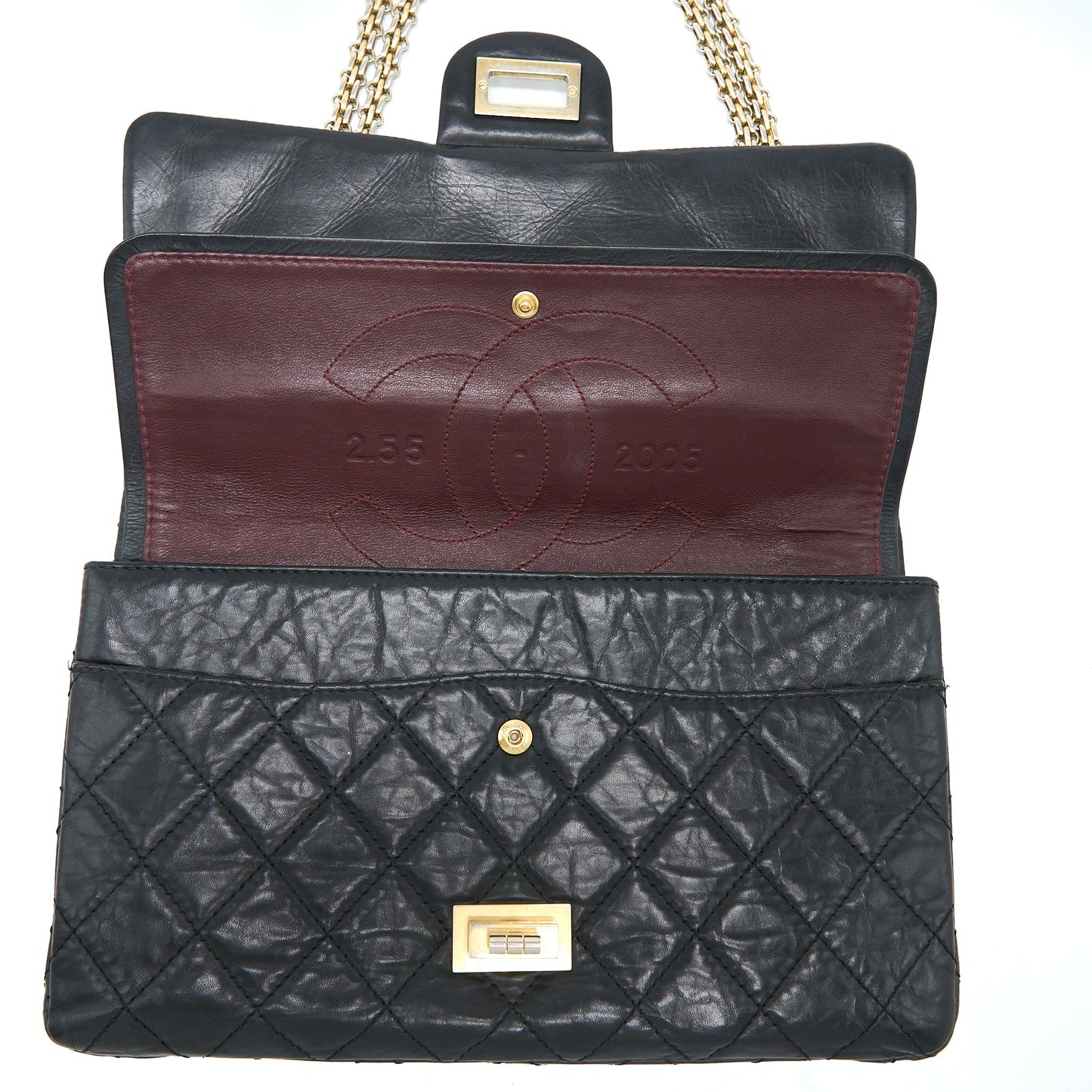 Chanel 2.55 227 Maxi Reissue Flap Bag Aged Calfskin Black L