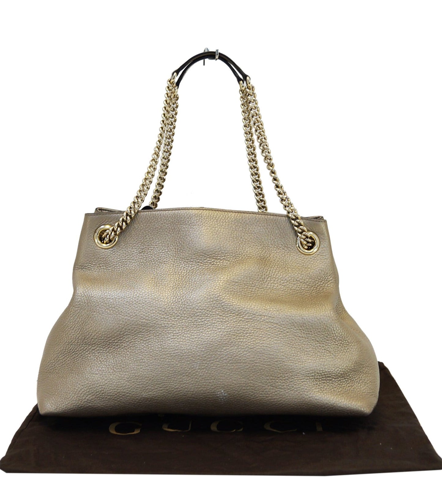 GUCCI Gold Pebbled Leather Soho Chain Tote Bag