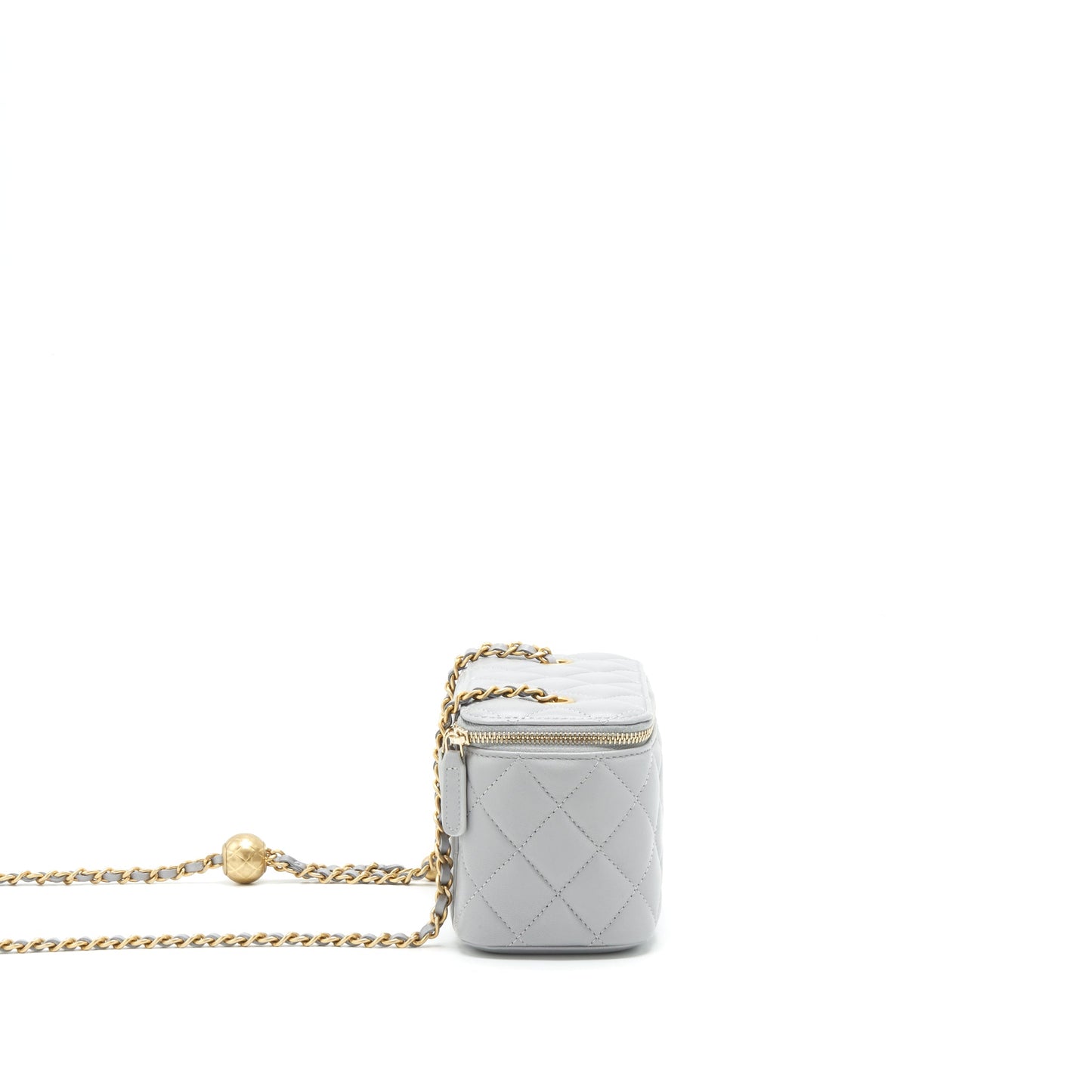 Chanel 21B Pearl Crush Long Vanity With Chain Lambskin Grey