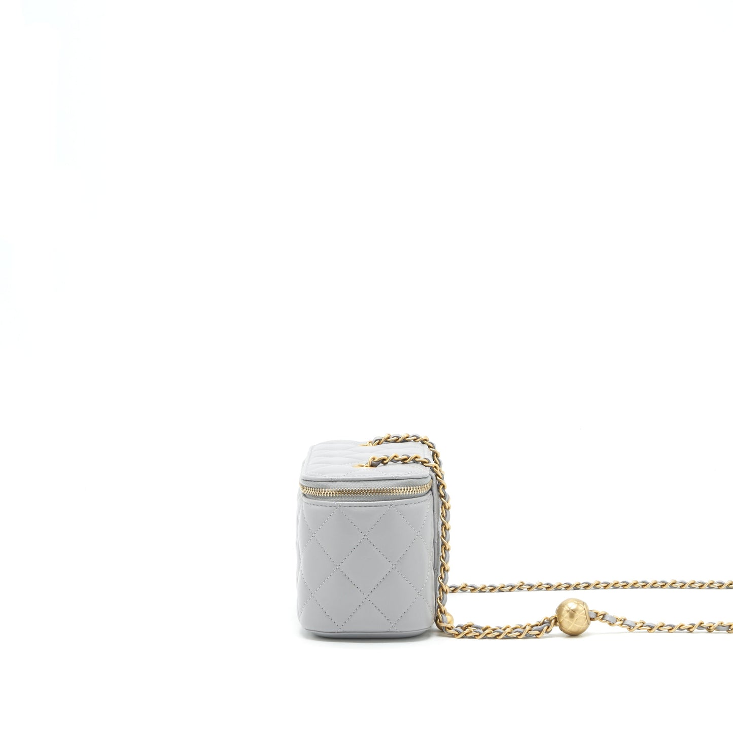 Chanel 21B Pearl Crush Long Vanity With Chain Lambskin Grey