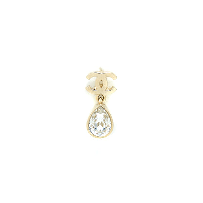 Chanel CC Logo Drop Earrings Crystal Light Gold Tone