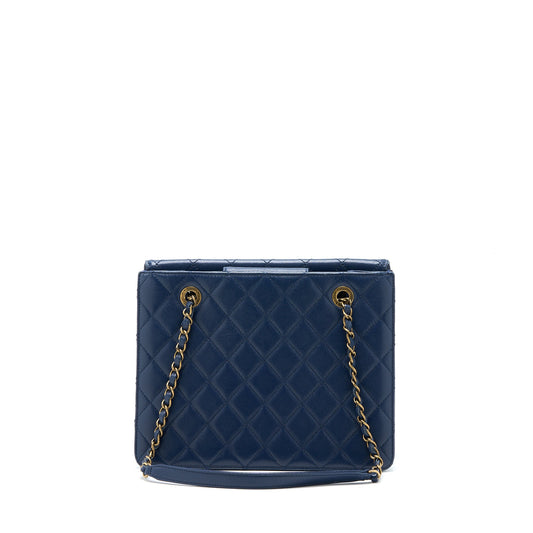Chanel Quilted Shoulder Bag Goatskin Blue Ruthenium