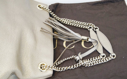 GUCCI Gold Pebbled Leather Soho Chain Tote Bag