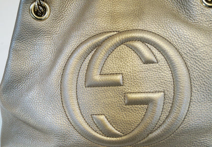 GUCCI Gold Pebbled Leather Soho Chain Tote Bag