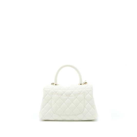 Chanel Small Coco Handle Caviar White L (Microchip)