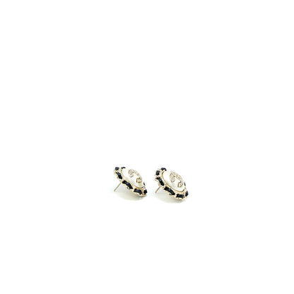 Chanel Giant Round CC Logo Earring Leather Chain/Crystal Light Gold Tone