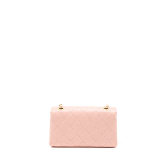 Chanel Front Logo Flap Bag Calfskin Pink Brushed
