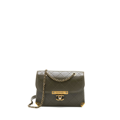 Chanel Messenger Flap Bag Lambskin Olive Green Ruthenium