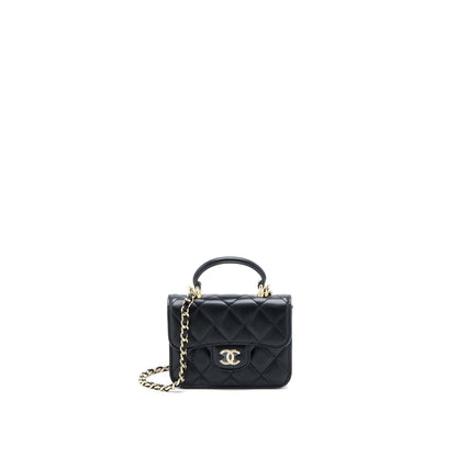 Chanel Mini Top Handle Flap Bag Lambskin Black L