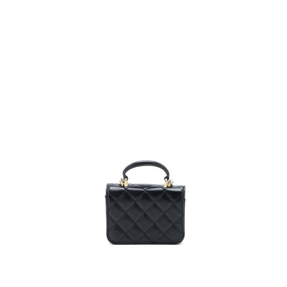 Chanel Mini Top Handle Flap Bag Lambskin Black L