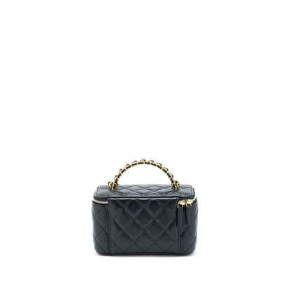 Chanel Leather Chain Top Handle Long Vanity Lambskin Black