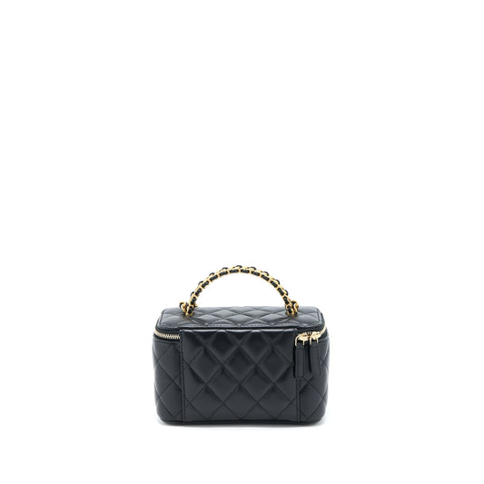 Chanel Leather Chain Top Handle Long Vanity Lambskin Black