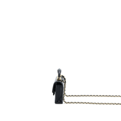 Chanel Mini Top Handle Flap Bag Lambskin Black L