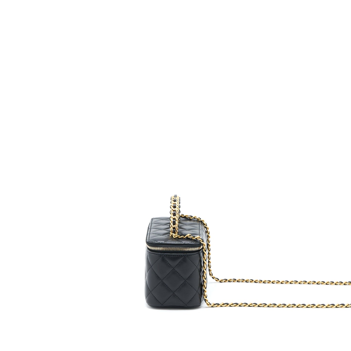 Chanel Leather Chain Top Handle Long Vanity Lambskin Black