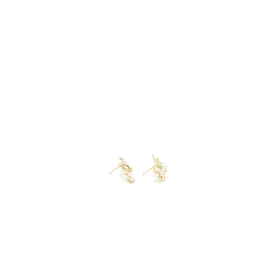 Chanel 22S CC Logo Flower Earrings Crystal Light Gold Tone