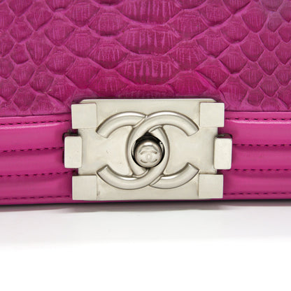 Chanel Medium Le Boy Flap Bag in Python Leather Pink with Brushed
