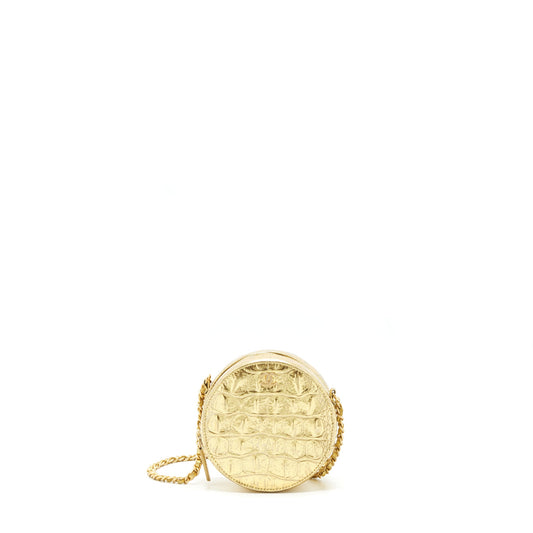 Chanel mini Round Vanity with chain Croc Embossed leather Gold