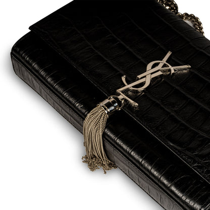 Saint Laurent Kate Tassel Croc Embossed