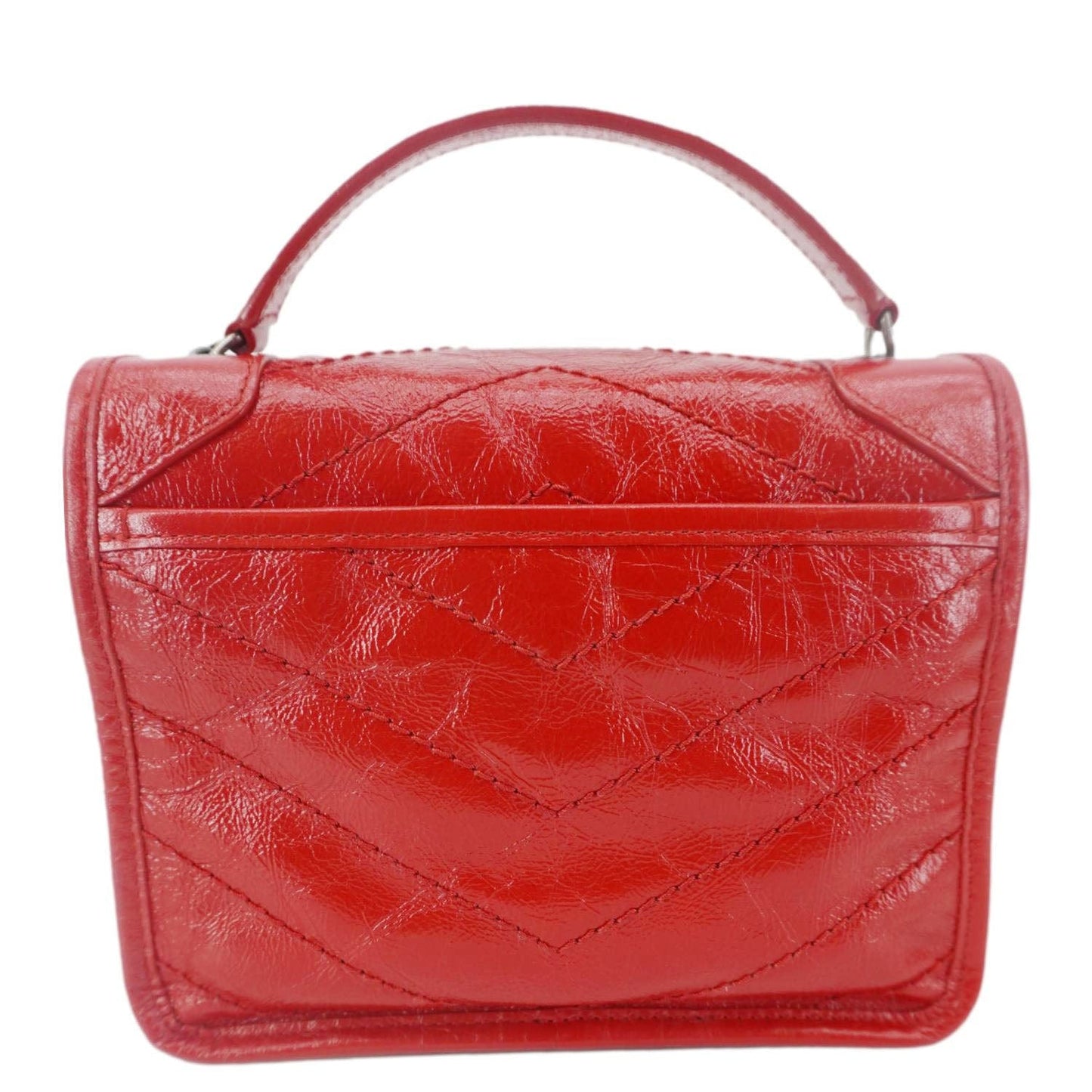 YVES SAINT LAURENT Niki Crinkled Leather Chain Wallet Crossbody Bag Red