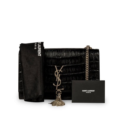 Saint Laurent Kate Tassel Croc Embossed