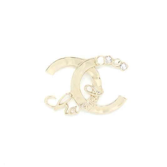 Chanel CC Logo Coco Letter Brooch Crystal Light Gold Tone