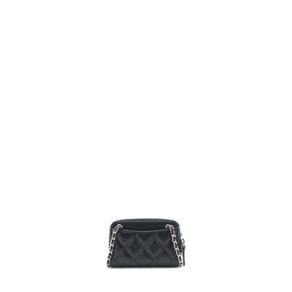 Chanel Mini Zippy Card Holder With Chain Caviar Black