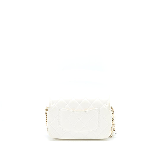 Chanel Small Pearl Logo Chain Bag Lambskin White L