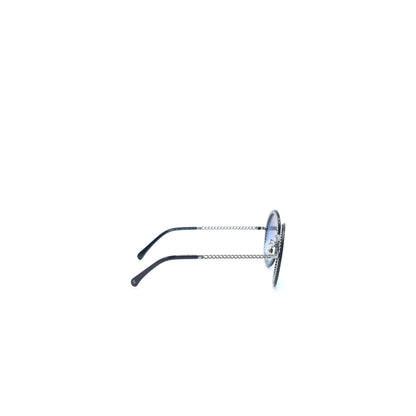 Chanel 4245 Round Sunglasses Leather Chain Dark Blue