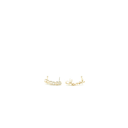 Chanel Coco/Chanel Letter Earrings Crystal Light Gold Tone