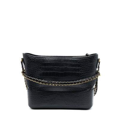 Chanel Large Gabrielle Hobo Bag Croc Embossed Calfskin With Logo Strap Black Multicoloured Hardware