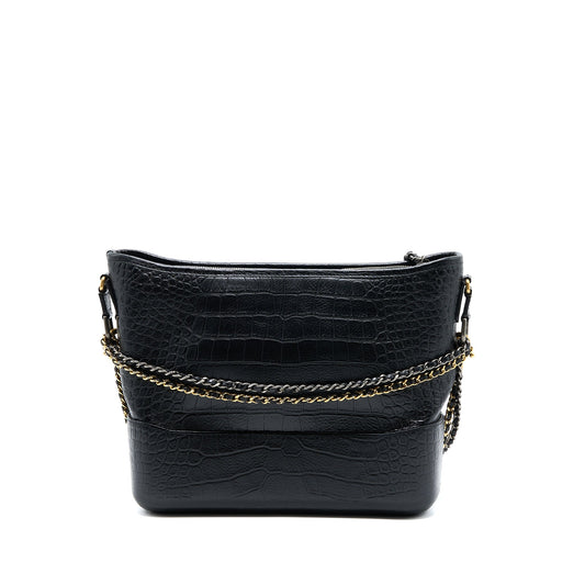 Chanel Large Gabrielle Hobo Bag Croc Embossed Calfskin With Logo Strap Black Multicoloured Hardware