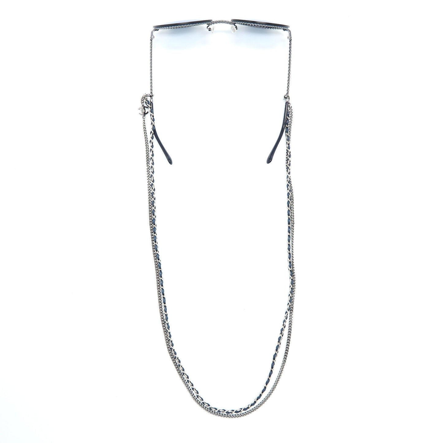 Chanel 4245 Round Sunglasses Leather Chain Dark Blue