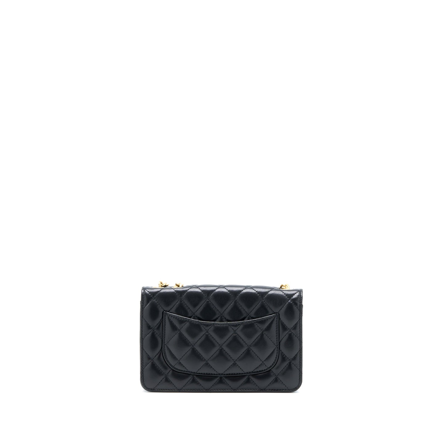 Chanel 22K Gold Pillar Wallet On Chain Lambskin Black Brushed (Microchip)