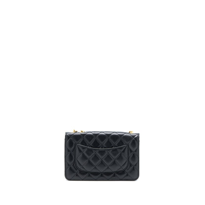Chanel 22K Gold Pillar Wallet On Chain Lambskin Black Brushed (Microchip)