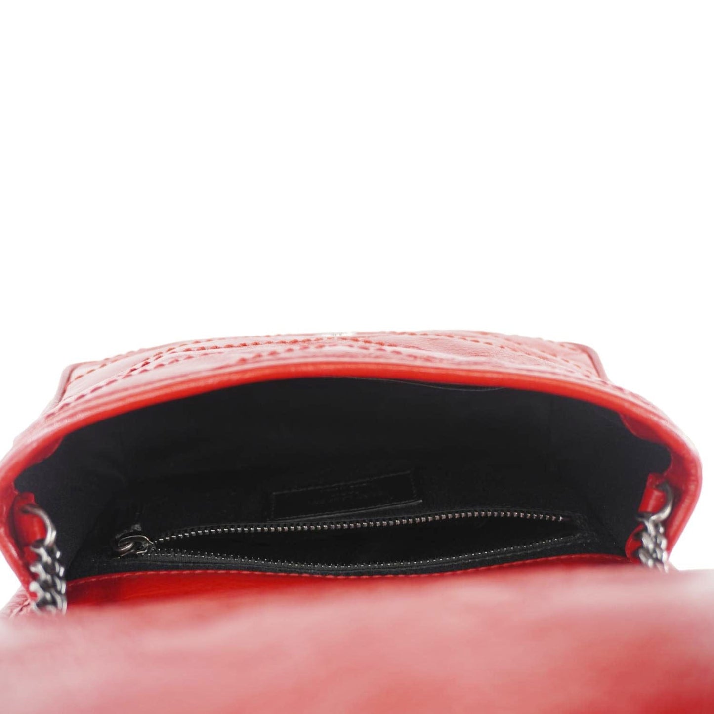 YVES SAINT LAURENT Niki Crinkled Leather Chain Wallet Crossbody Bag Red