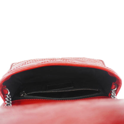 YVES SAINT LAURENT Niki Crinkled Leather Chain Wallet Crossbody Bag Red
