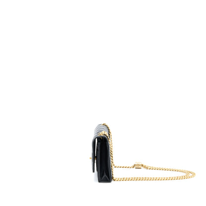 Chanel 22K Gold Pillar Wallet On Chain Lambskin Black Brushed (Microchip)