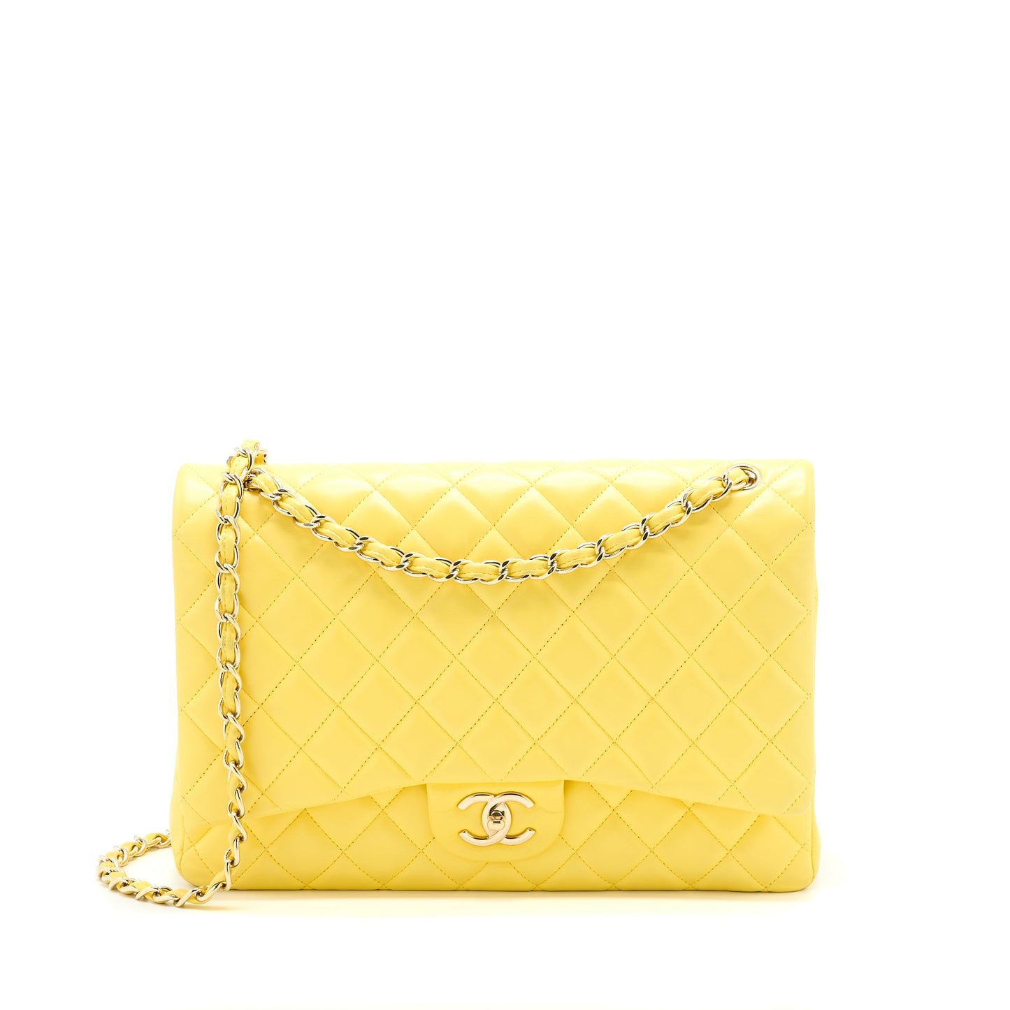 Chanel Maxi Classic Double Flap Bag Lambskin Yellow L