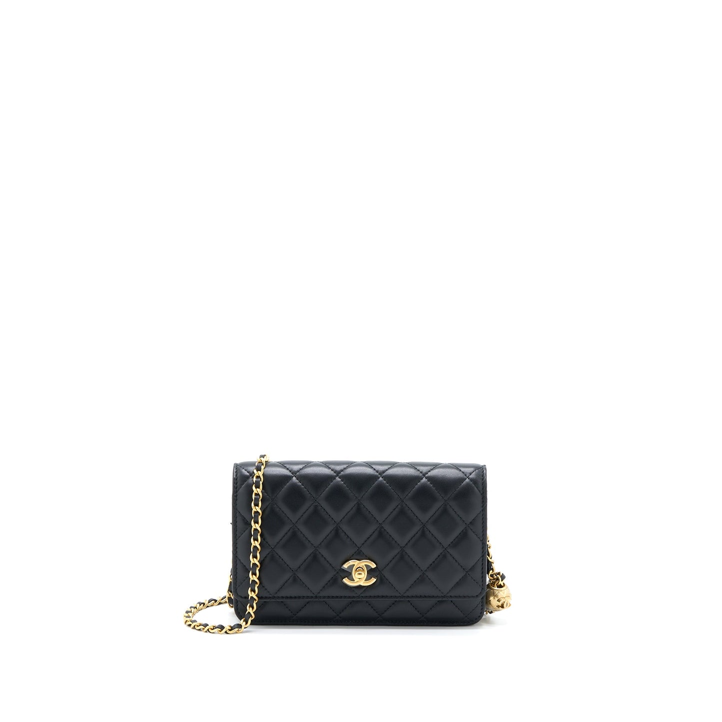 Chanel Pearl Crush Wallet On Chain Lambskin Black Brushed  (Microchip)