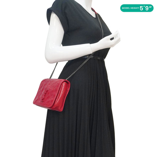 YVES SAINT LAURENT Niki Crinkled Leather Chain Wallet Crossbody Bag Red