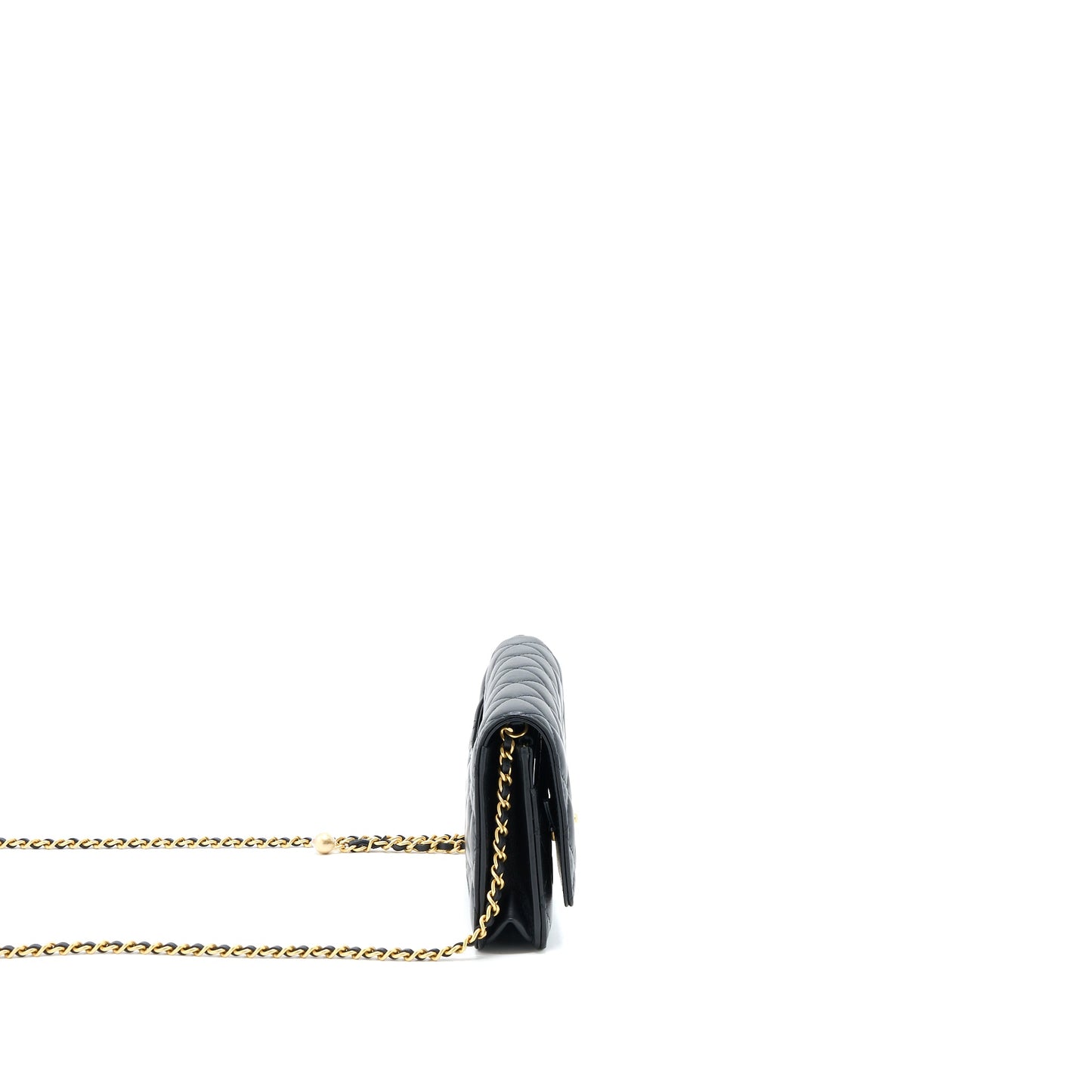 Chanel Pearl Crush Wallet On Chain Lambskin Black Brushed  (Microchip)