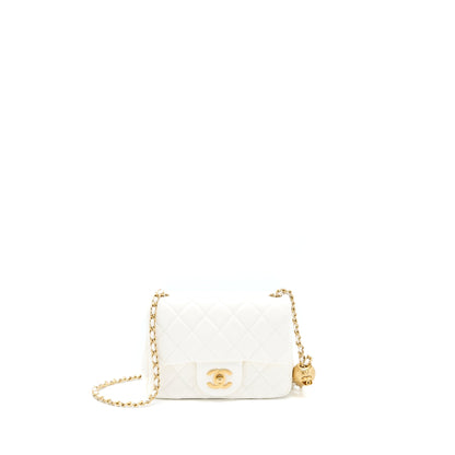 Chanel Pearl Crush Mini Square Flap Bag Lambskin White (Microchip)