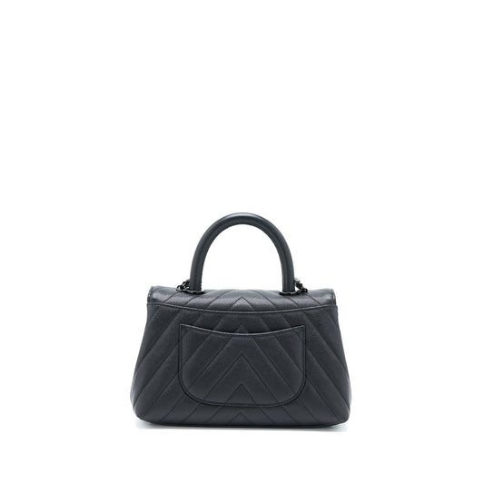 Chanel Small Coco Handle Chevron Caviar So Black with Black Hardware