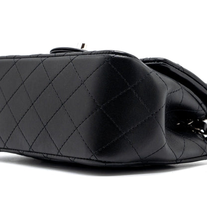 Chanel mini square flap bag lambskin black  (microchip)