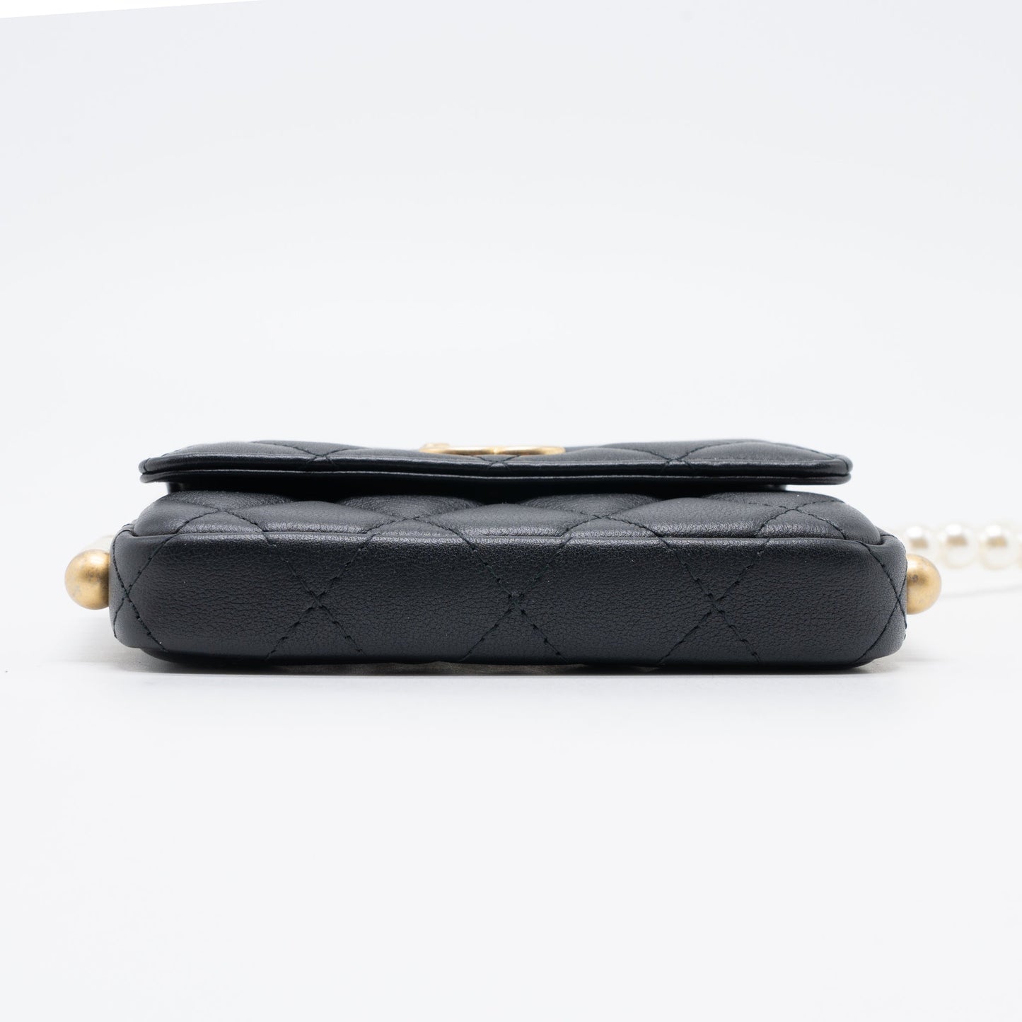 Chanel Pearl Chain Mini Flap Bag Lambskin Black Brushed
