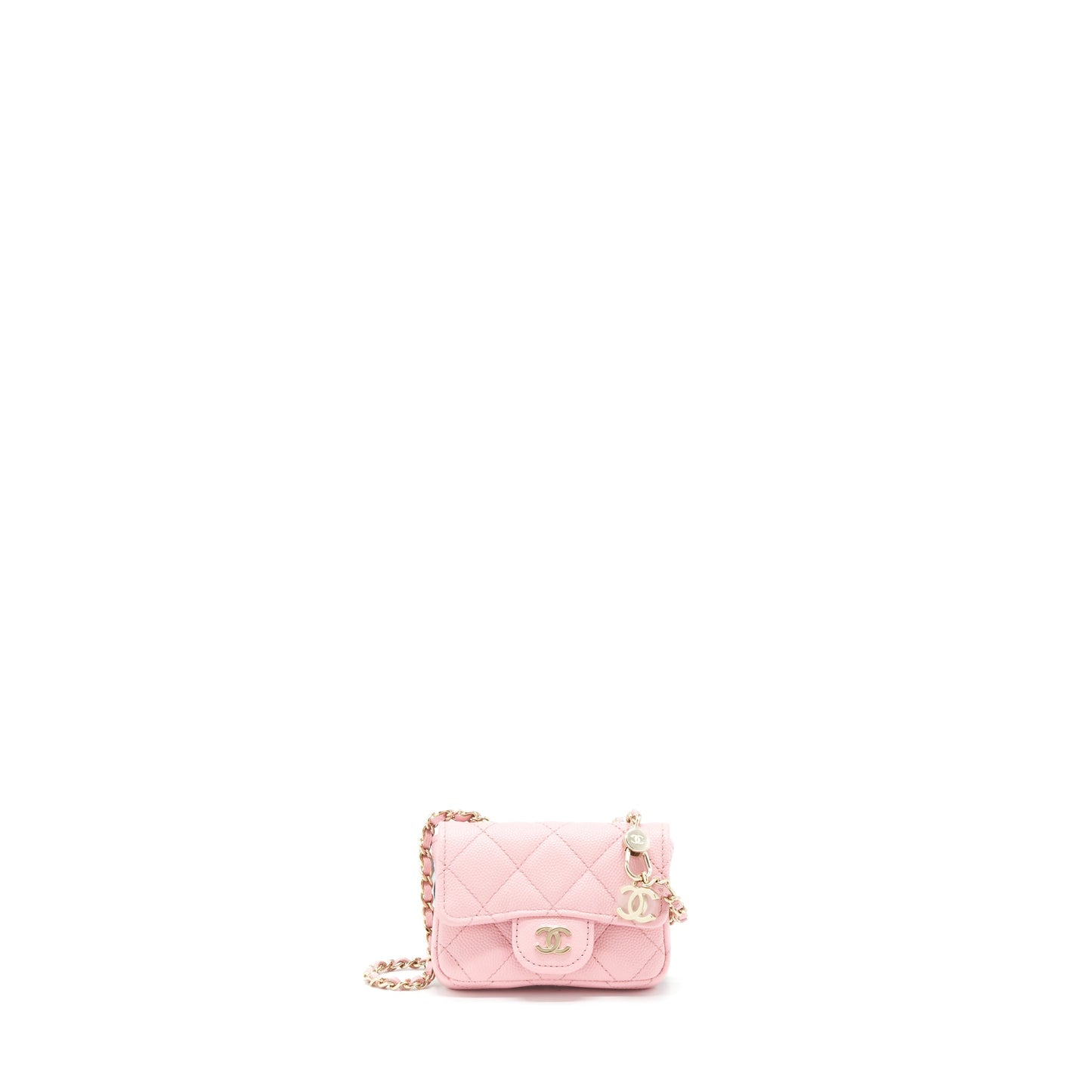 Chanel 22P Mini Flap Belt Bag/Card Holder Caviar Light Pink L