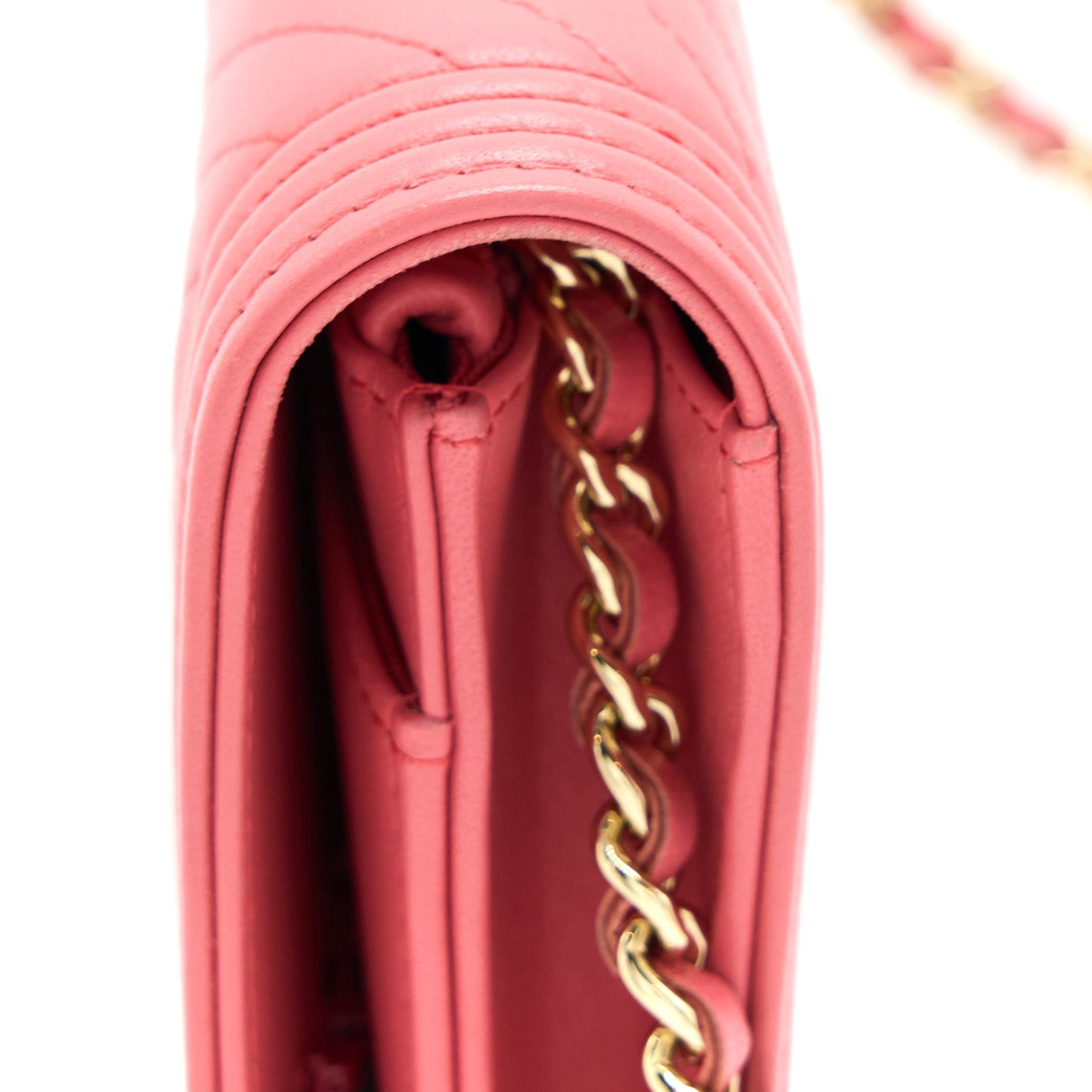Chanel Boy Wallet On Chain Chevron Calfskin Pink L