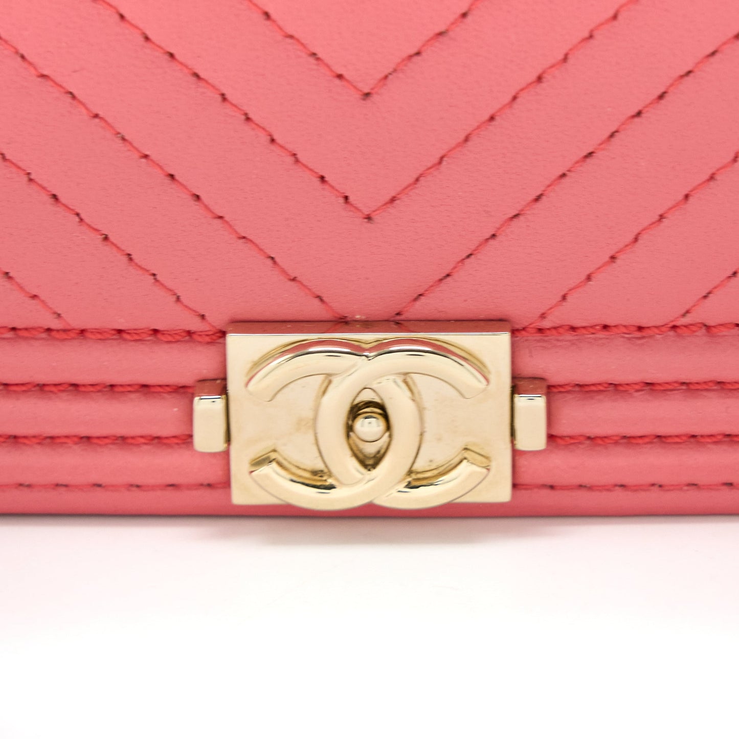 Chanel Boy Wallet On Chain Chevron Calfskin Pink L